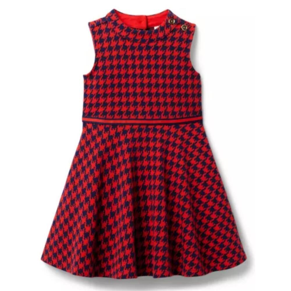 Janie and Jack Red Navy Houndstooth Fit-and-Flare Dress